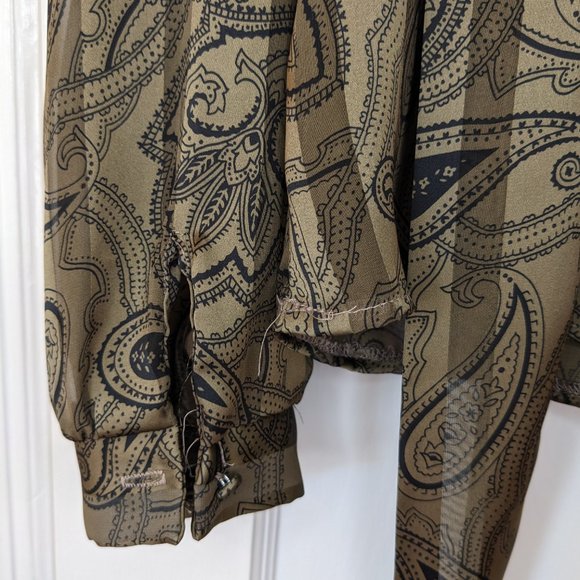 Vintage 1970s / 80s Sheer Pleated Paisley Bow Blouse - Picture 9 of 10